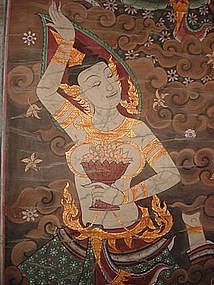 Tempera Scroll Wall Hanging with Angels, Thailand