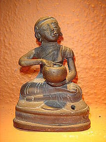 19th C. Bronze Disciple / Monk holding alms bowl, Burma