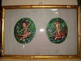 Framed Miniature Thai Paintings on Mother-of-Pearl