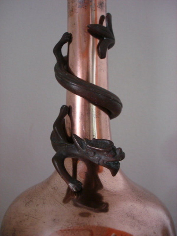 Extremely rare Copper Vase w.coiled QILONG Dragon China