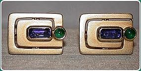 Stunning Sapphire and Emerald 18K. Gold Cuff links