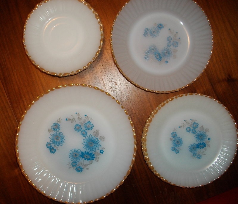 Termocrisa Glass Blue Floral Dinnerware Pieces