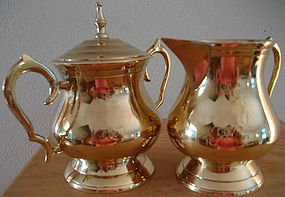 Polished Brass Cream and Sugar Tea Set