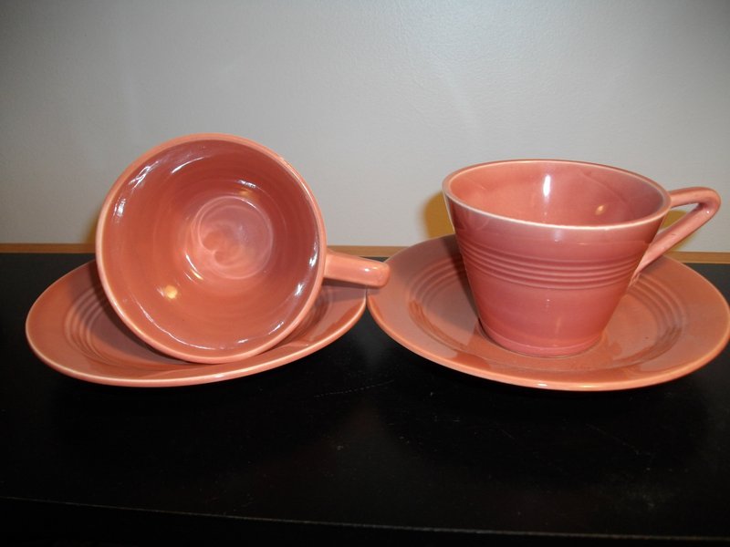 Homer Laughlin Harlequin Rose Cups and Saucers