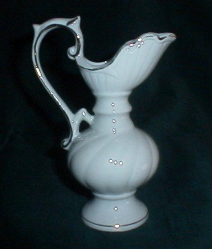 White Ceramic Ewer outlined in gold