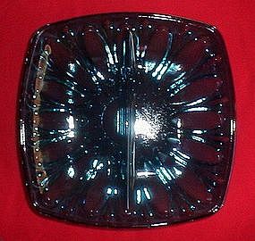 Blue Pattern Glass Divided Candy Dish