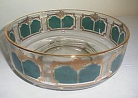 Jeanette Glass Green and Gold Deco Bowl