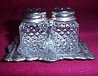 Glass and Silver Plate Miniature Salt & Pepper Set