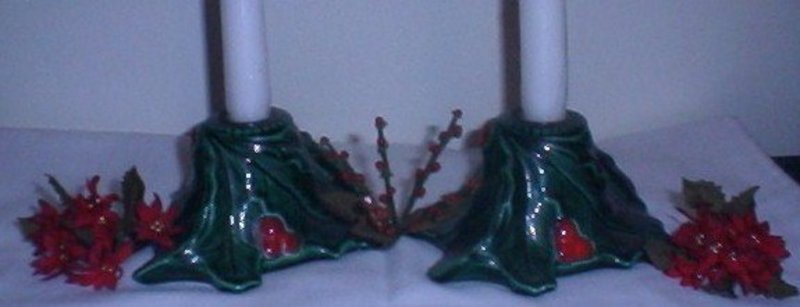 Ceramic Holly Candle Holders