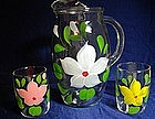 Hand Painted Floral Glass PItcher Set