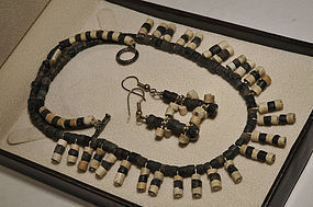 Ancient Roman stone beads Set Necklace and earrings