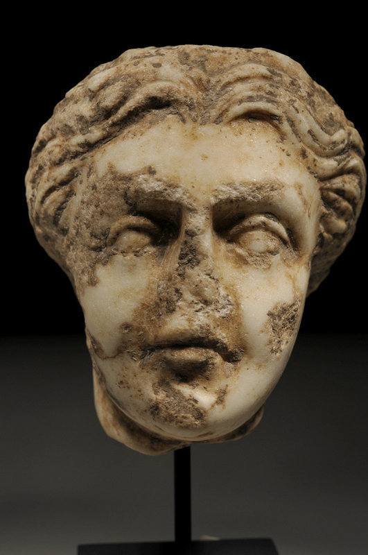 Ancient Roman marble female head, 100 - 300 AD