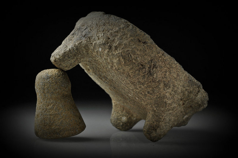 Ancient Roman basalt mortar and pestle, 100 - 300 AD