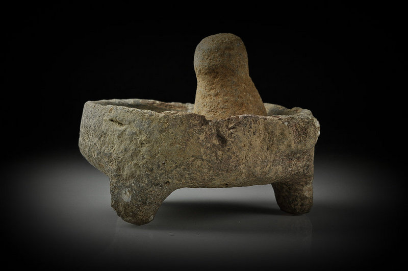 Ancient Roman basalt mortar and pestle, 100 - 300 AD