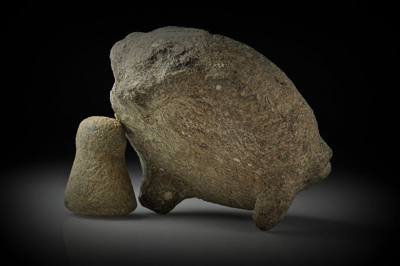 Ancient Roman basalt mortar and pestle, 100 - 300 AD