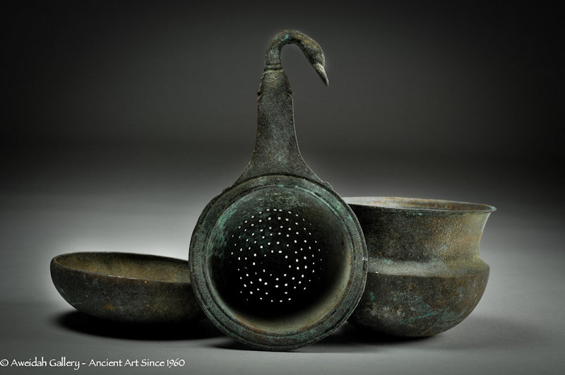 Ancient Greek bronze wine drinking set, 400 BC