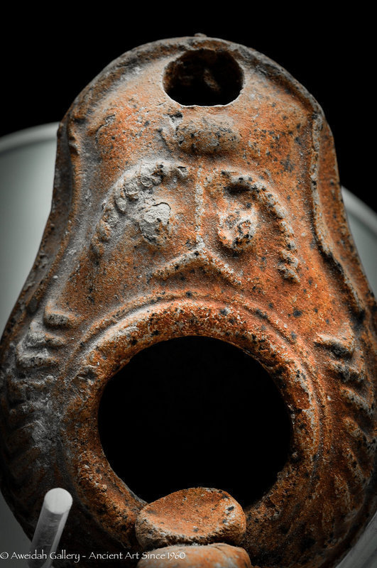 Rare Roman Beit Natif highly decorated oil lamp,400 AD