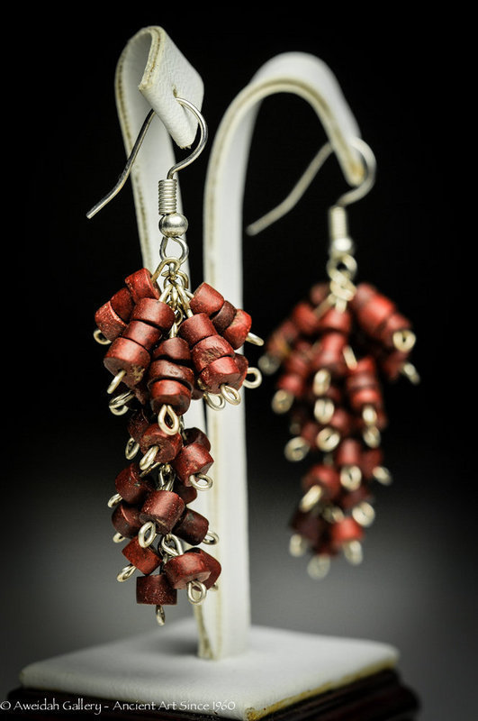 Ancient Roman red stone beads earrings, 100 AD
