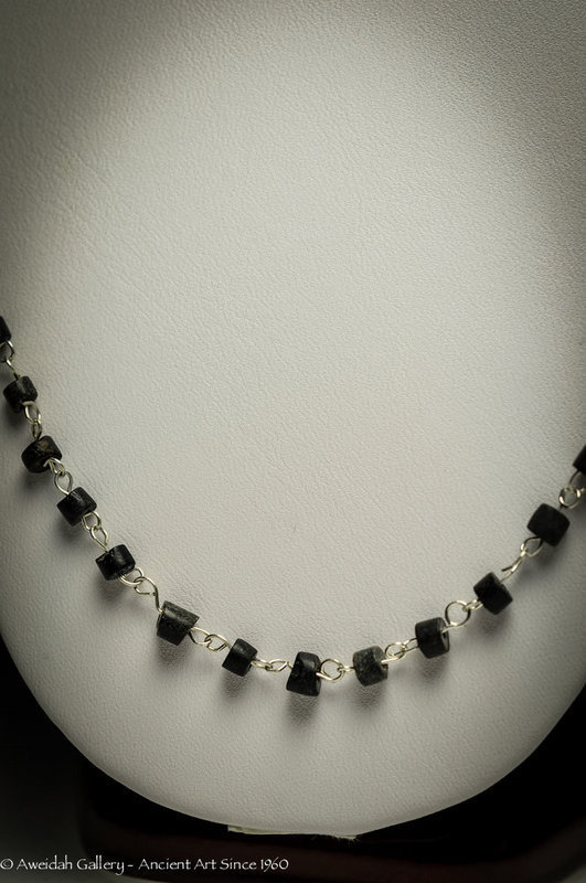 Ancient Roman Black beads and silver necklace, 100 AD