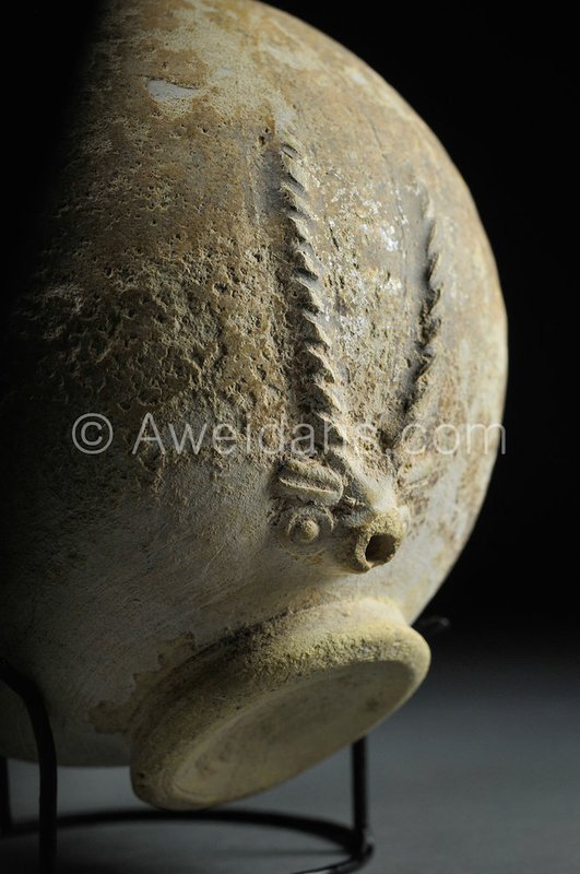 Parthian glazed pottery wine rython flask, 2nd AD