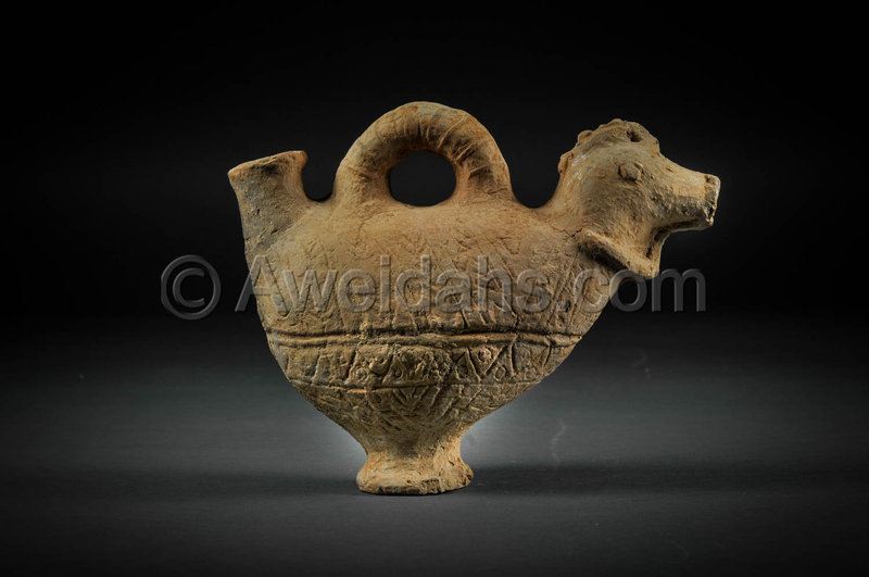 Zoomorphic Byzantine decorated pottery wine vessel, 5th A.D