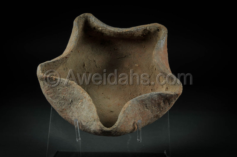 Biblical Iron Age oil lamp with five wick spouts, 1000 BC