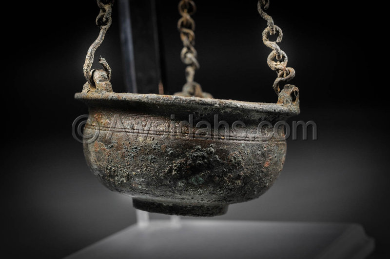 Byzantine bronze incense burner with a chain, 500 A.D