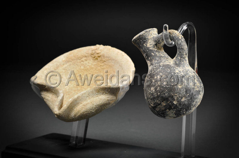 Biblical Iron Age pottery set &quot;Oil Lamp and filler&quot; 1000 BC