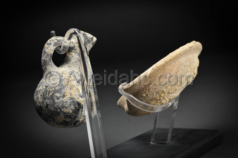 Biblical Iron Age pottery set &quot;Oil Lamp and filler&quot; 1000 BC