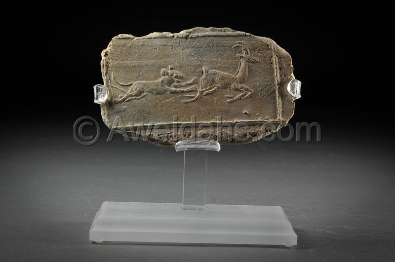 Ancient Near-Eastern pottery plaque "hunting scene", 5th Cent. BC