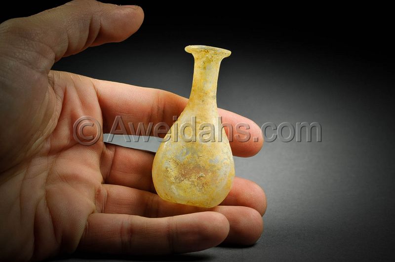 Ancient Roman glass perfume flask, 100 - 300 AD