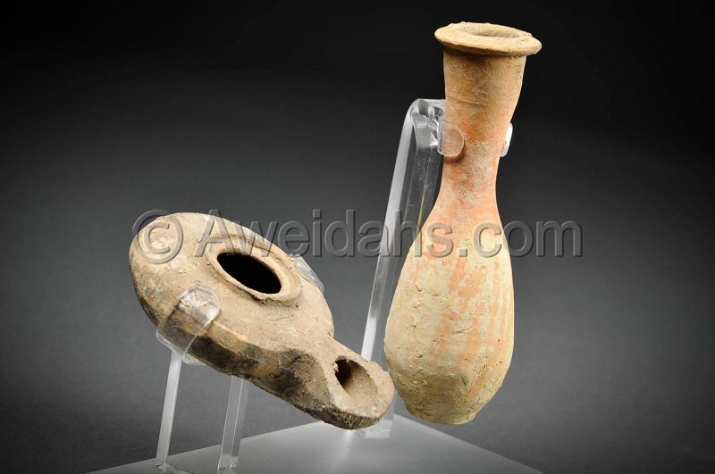 Roman Herodian set “Oil Lamp and oil filler” 1st Cent AD