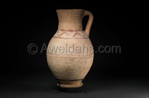 Biblical Late Bronze Age painted pottery wine pitcher, 1550 BC