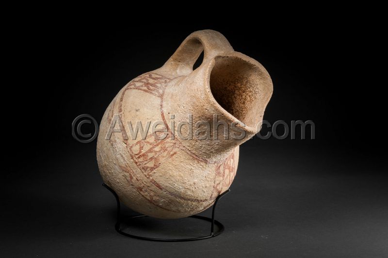 Biblical Late Bronze Age painted pottery wine pitcher, 1550 BC