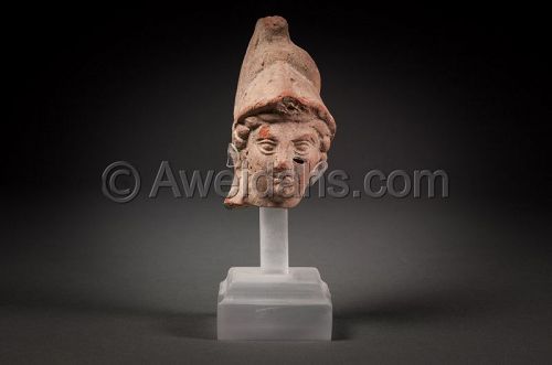 Ancient terracotta head of goddess Athena, 100 BC/AD