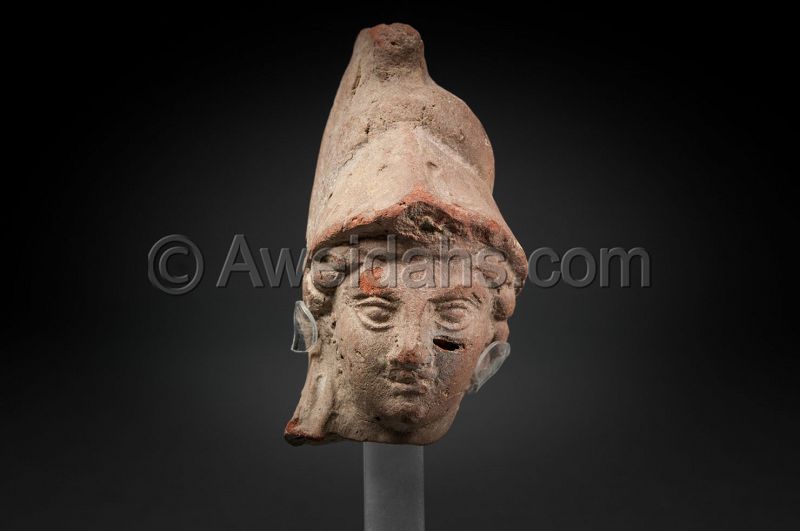Ancient terracotta head of goddess Athena, 100 BC/AD