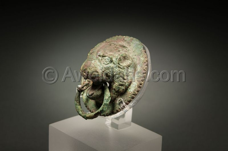 ANCIENT ROMAN BRONZE LION HEAD ROUNDEL, 3rd Century AD