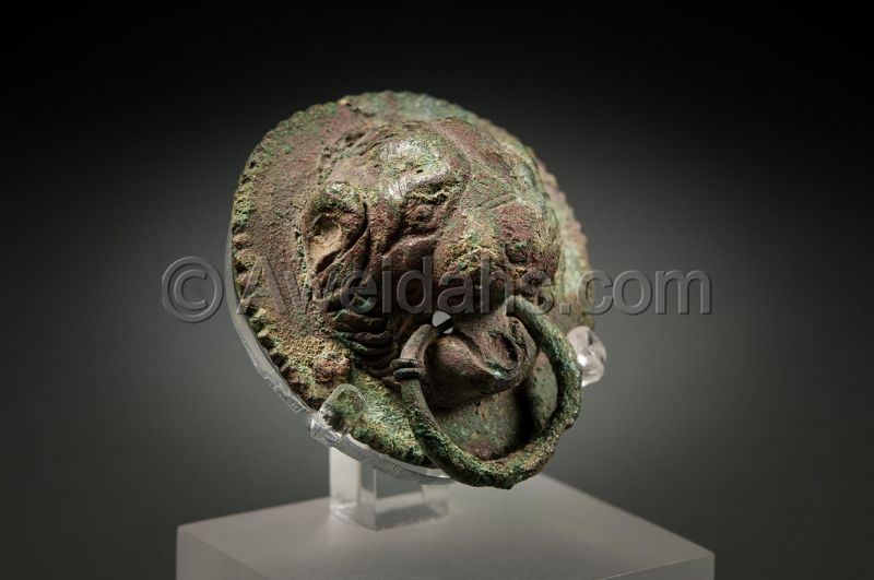 ANCIENT ROMAN BRONZE LION HEAD ROUNDEL, 3rd Century AD