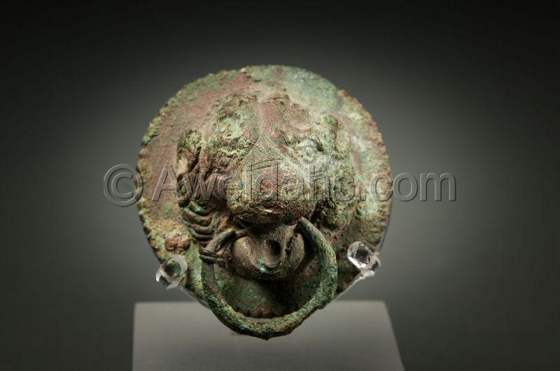 ANCIENT ROMAN BRONZE LION HEAD ROUNDEL, 3rd Century AD