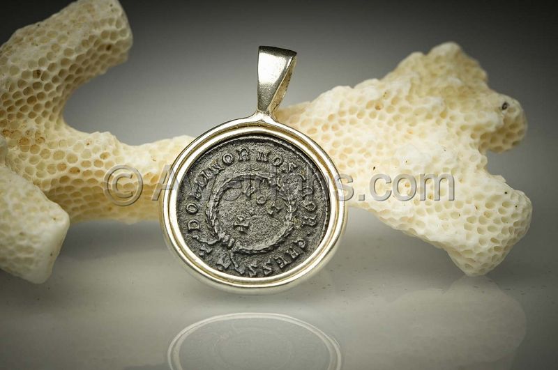 Ancient coin jewelry pendant of Constantine II, 300 AD