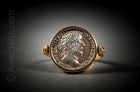 Ancient Roman silver denarius set in 18K gold jewelry ring