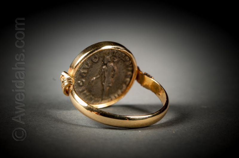 Ancient Roman silver denarius set in 18K gold jewelry ring