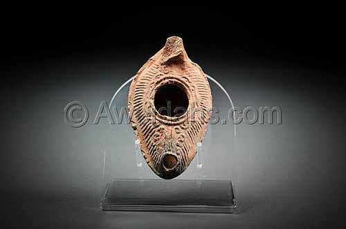 Byzantine inscribed pottery oil lamp 50 BC - 150 AD