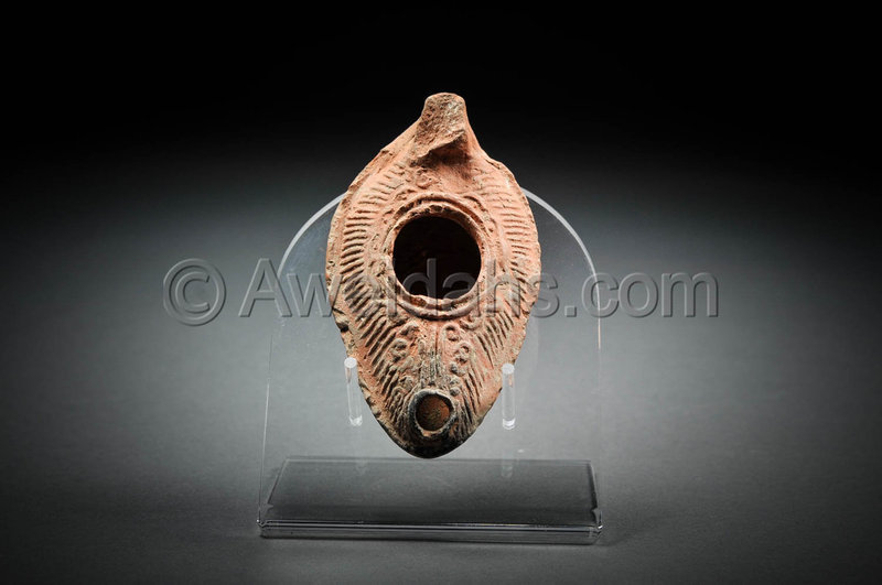 Byzantine inscribed pottery oil lamp 50 BC - 150 AD