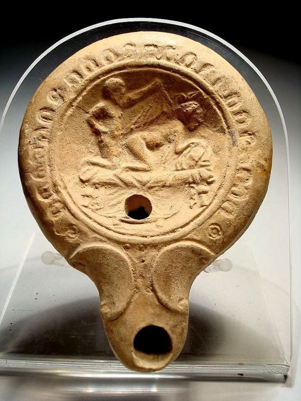 Choice & Rare Roman Terracotta Erotic Oil Lamp, 100 AD