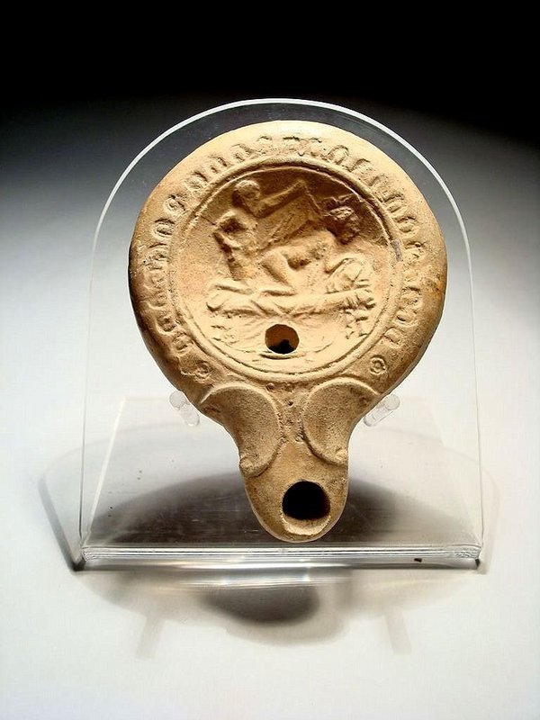 Choice &amp; Rare Roman Terracotta Erotic Oil Lamp, 100 AD