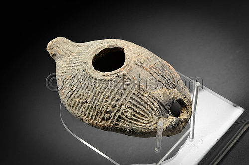 Byzantine decorated pottery oil lamp, 6th - 7th Cent. AD