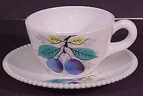 Westmoreland Fruits Beaded Edge Cup & Saucer, Plum