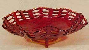 Fenton Red Basketweave 9&quot; 3-footed Bowl