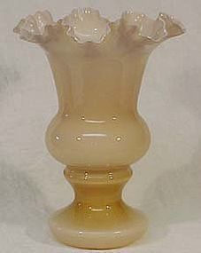 Fenton Rose Overlay 11" Vase, Ruffled Top
